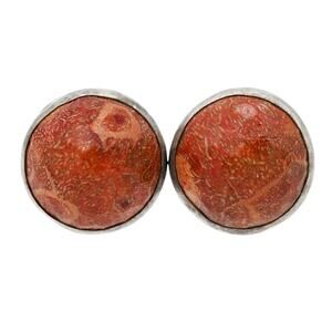 Rebecca Collins Round Red Faceted Stone Sterling Silver Clip Earrings